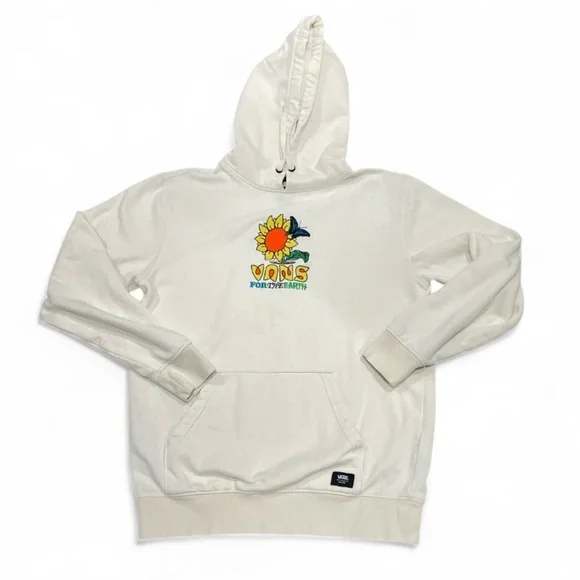 Vans Urban Outfitters Cream Hoodie with Sunflower Graphic Size Medium - Picture 2 of 5